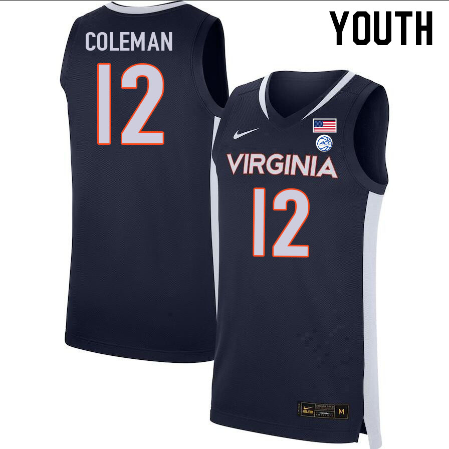 Youth #12 Chase Coleman Virginia Cavaliers College 2022-23 Stitched Basketball Jerseys Sale-Navy